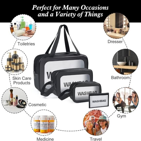 4pcs PU Leather Portable Toiletry Bags with Handle, Translucent Waterproof trave - Picture 4 of 7